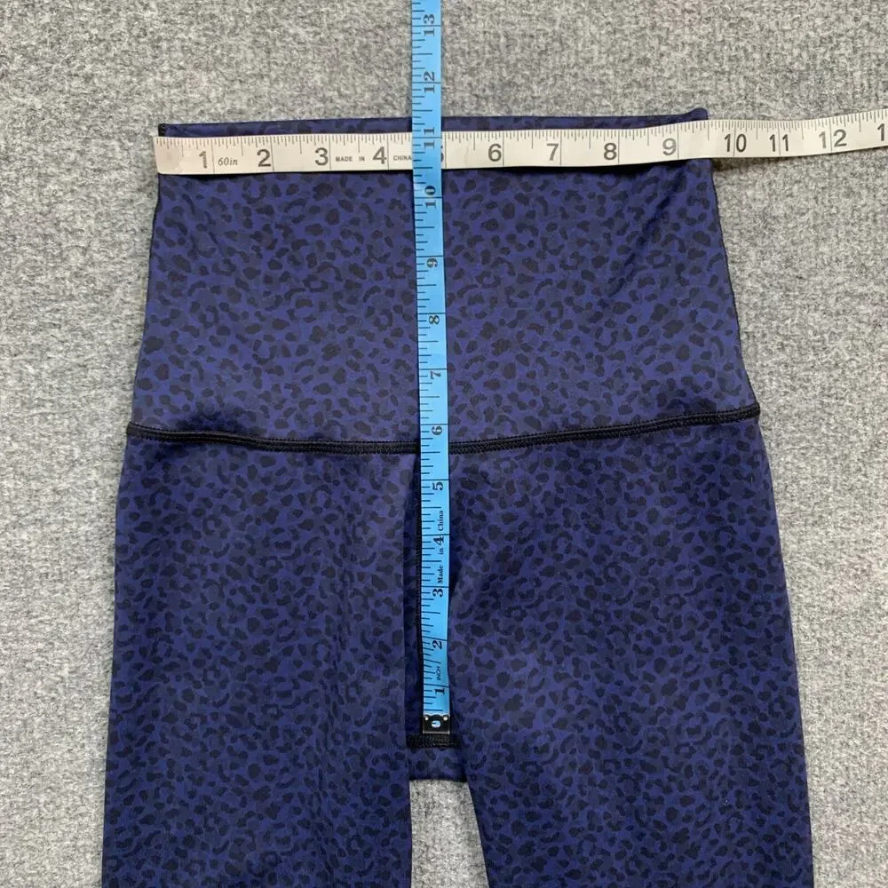 Barre3 Leggings Women XS Extra Small Blue Cheetah High Rise Wide Waistband Yoga